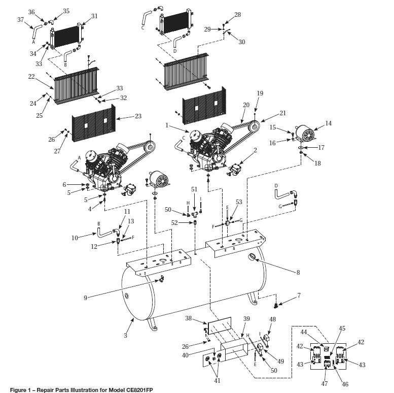 Tank Parts Diagram and Parts List for CE8201FP  Campbell Hausfeld Compressor